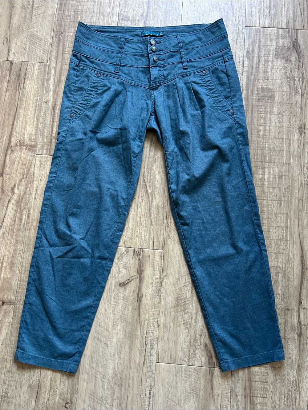 Prana Lizbeth hemp blend Pant tapered leg double-yoke waist pleated cropped